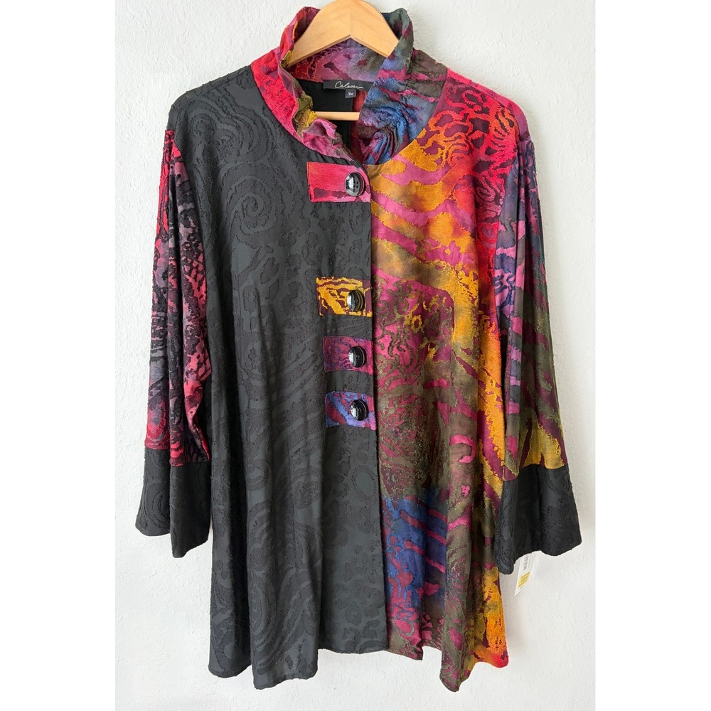 NWT Caleasa Mixed Media Art To Wear Tunic Size 3X Abstract Paisley Top Lagenlook